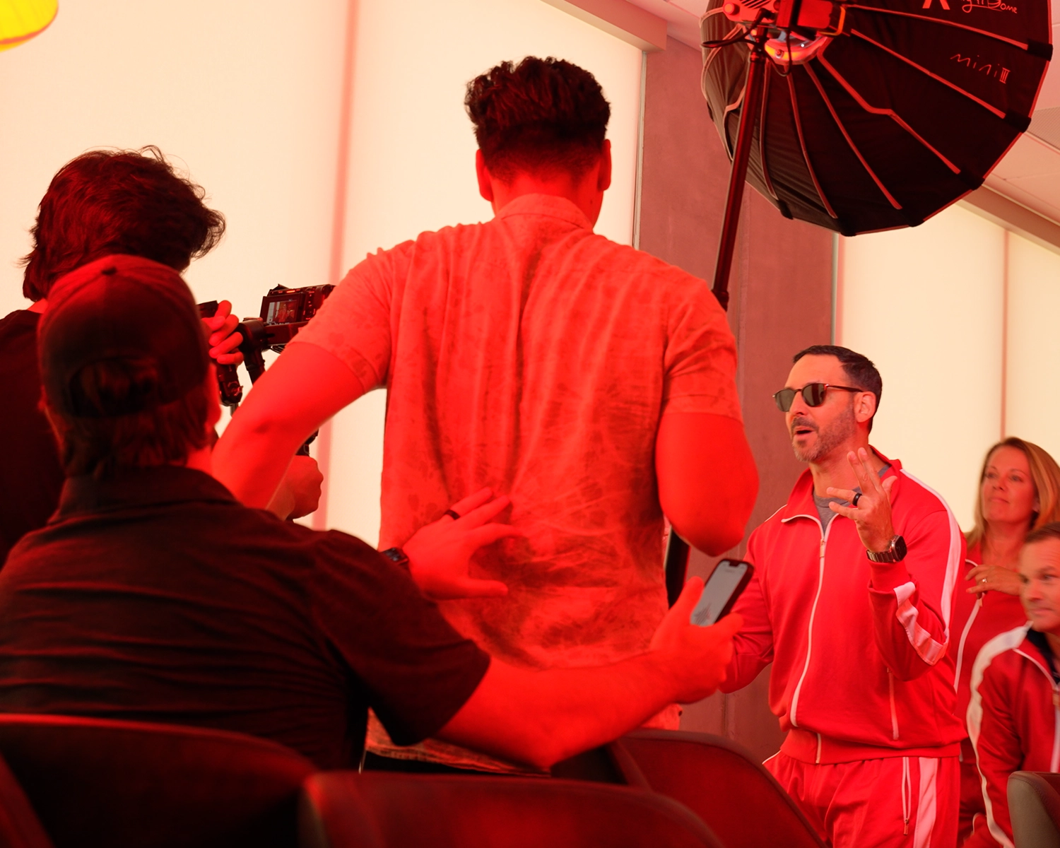 Music video production with red lighting